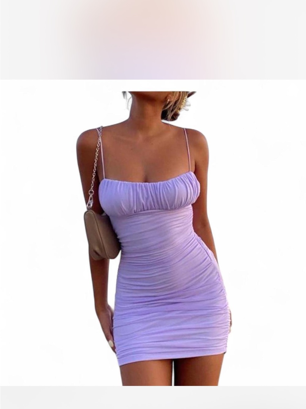 Princess Polly Lilac Ruched Bodycon Mini Dress with Spaghetti Straps